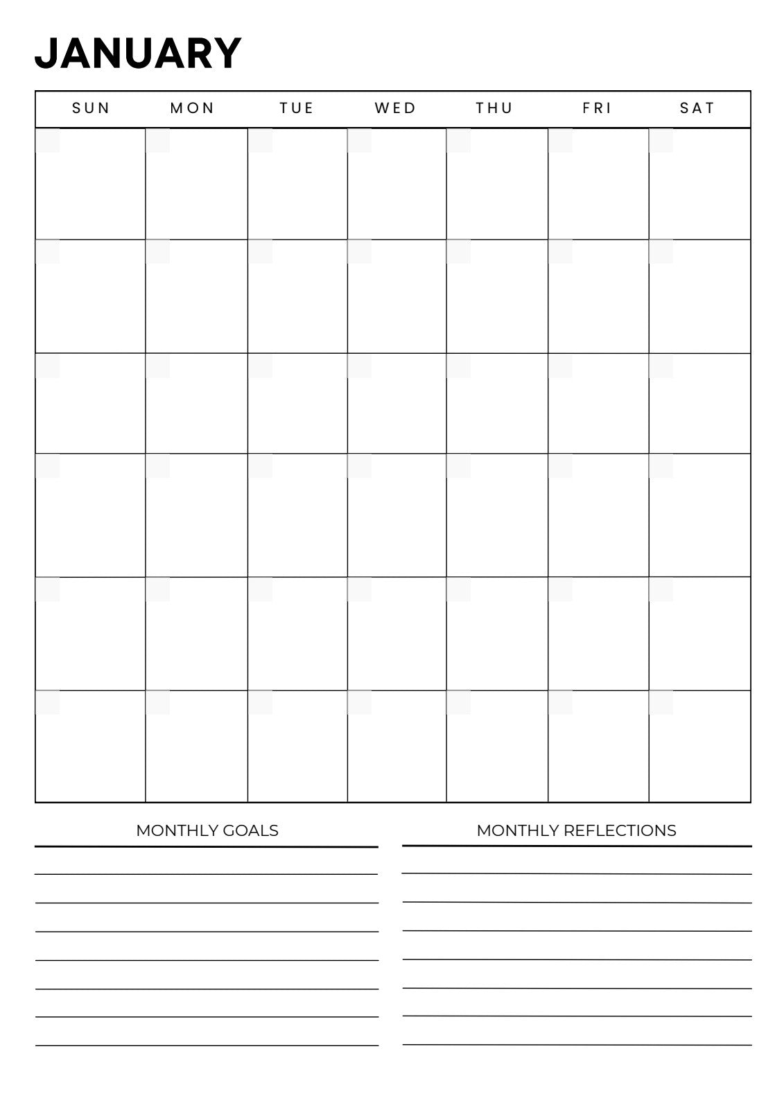 Monthly calendar with goals