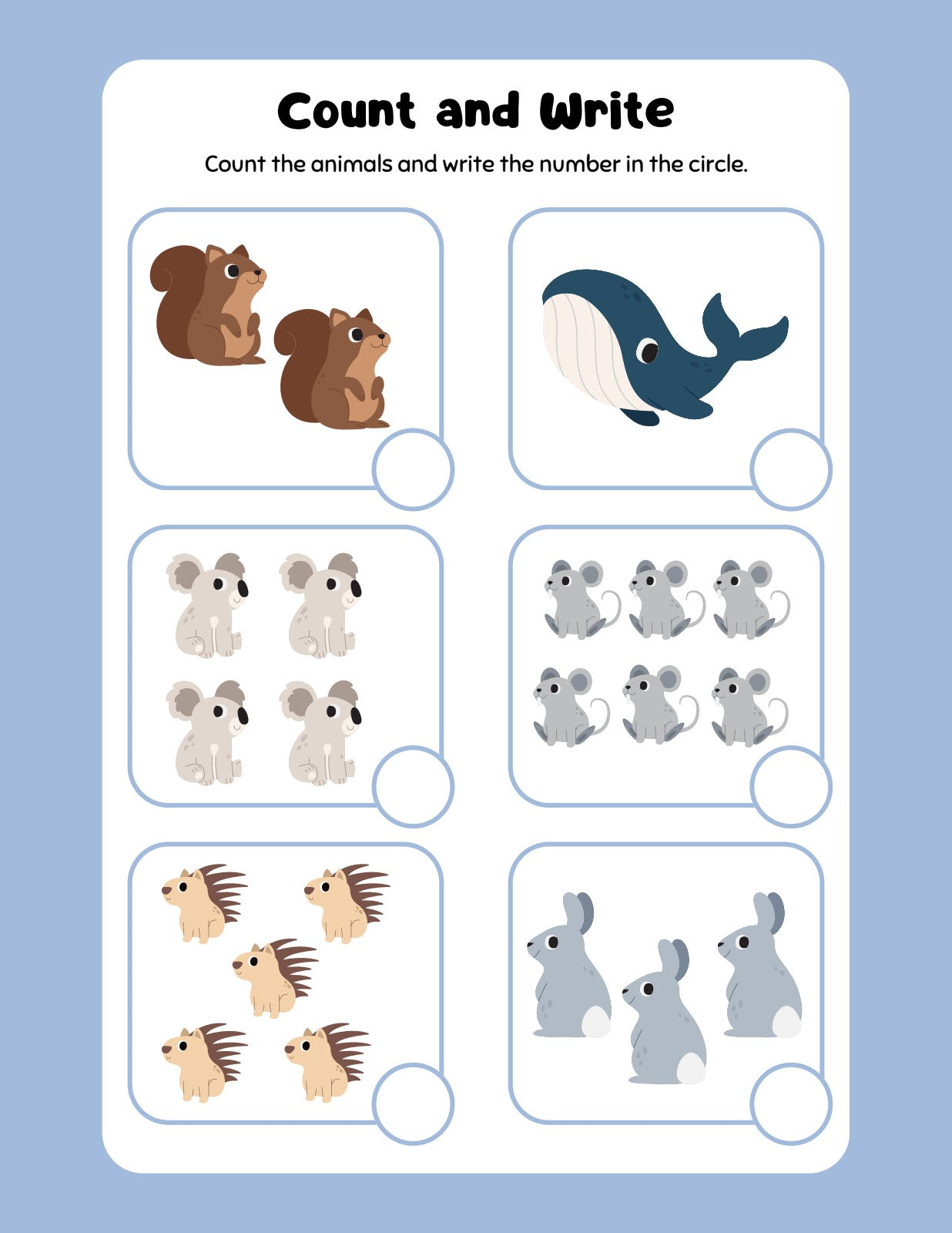 Count and Write animals activity