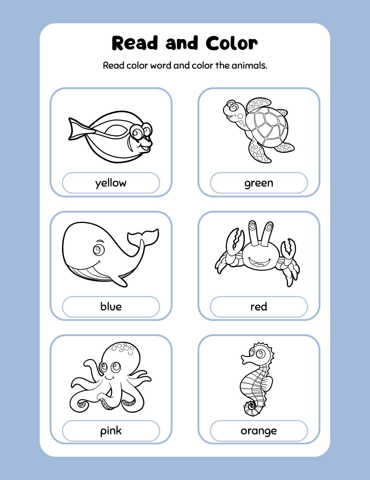 Read and Color animals activity