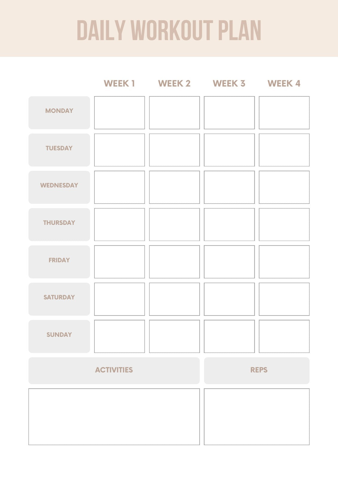 Daily Workout Plan 4-Week Calendar