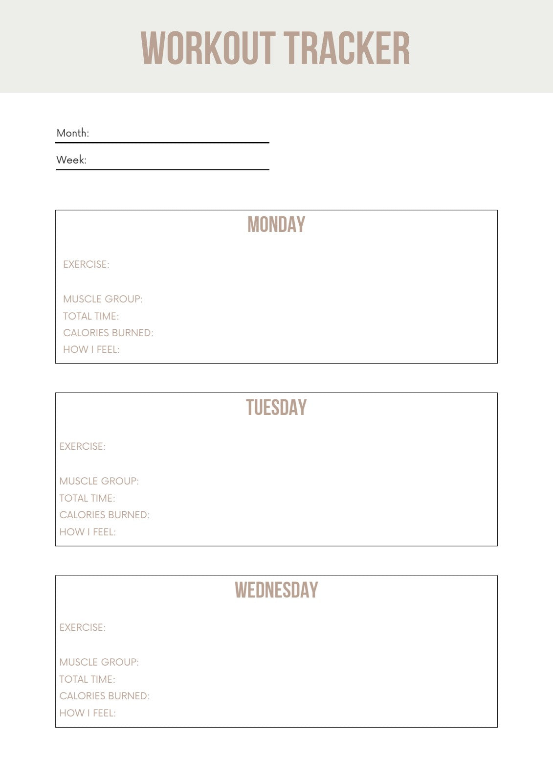 Weekly Workout Tracker Page