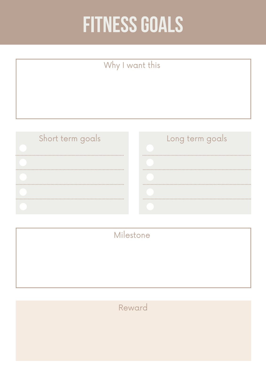 Fitness Goals Setting Page