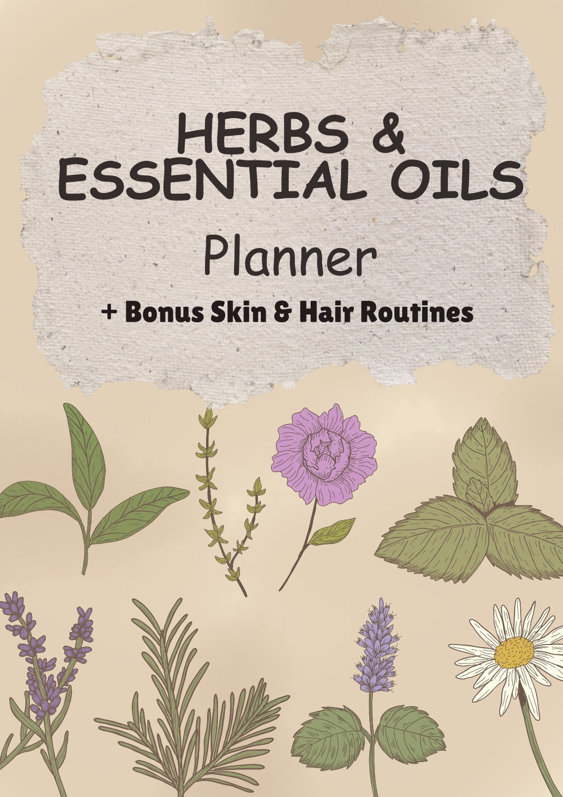Herbs & Essential Oils Planner interior page with bonus skin and hair routines