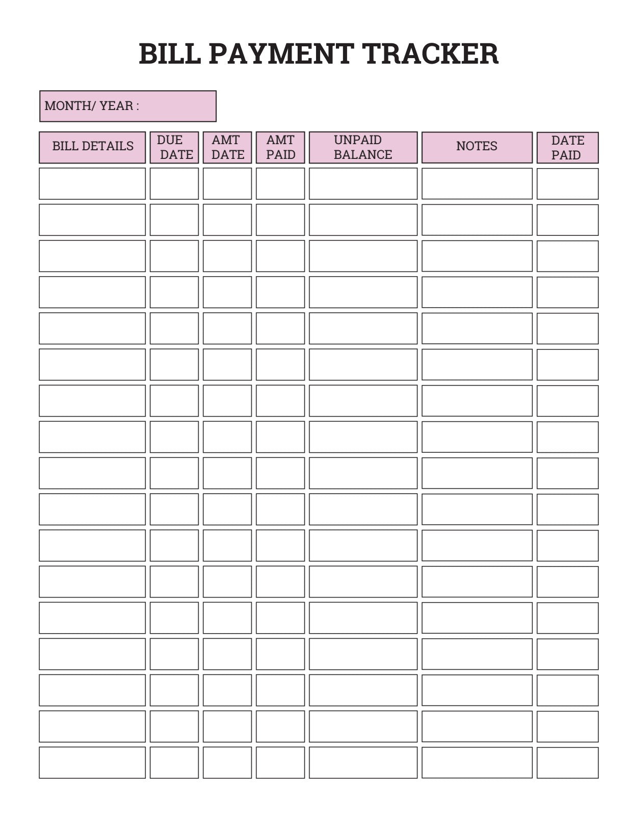 Bill Payment Tracker Page