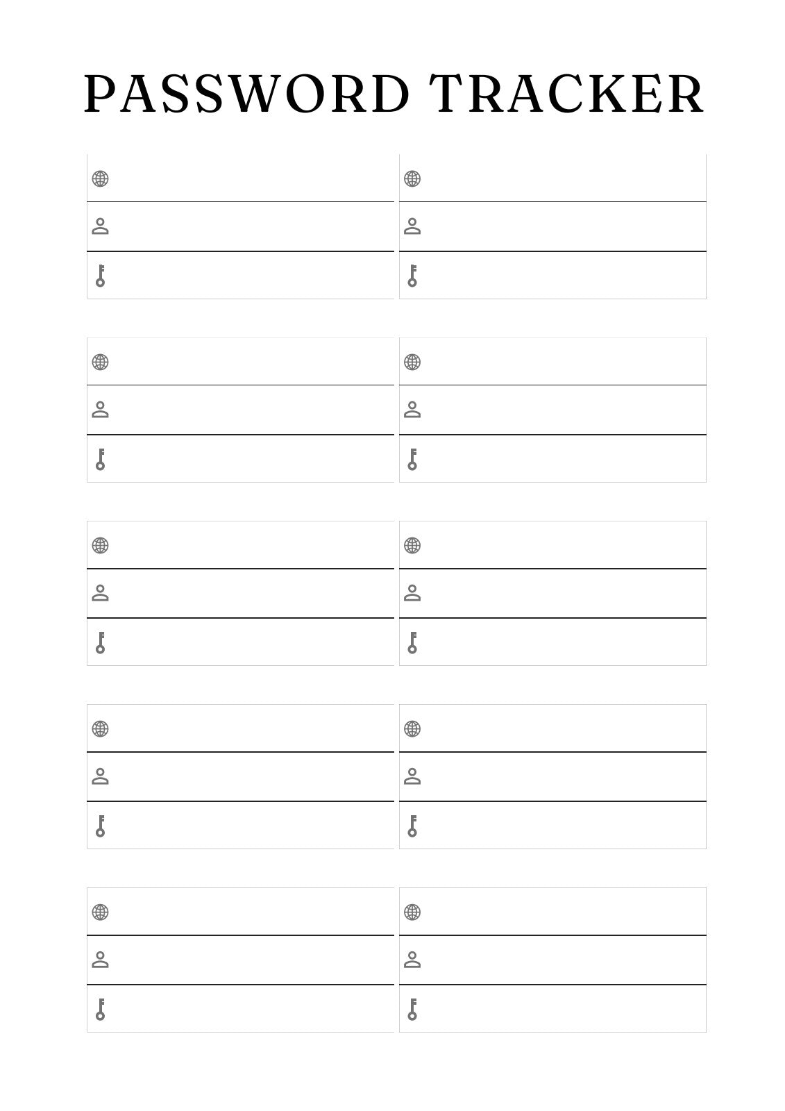 Password tracker page