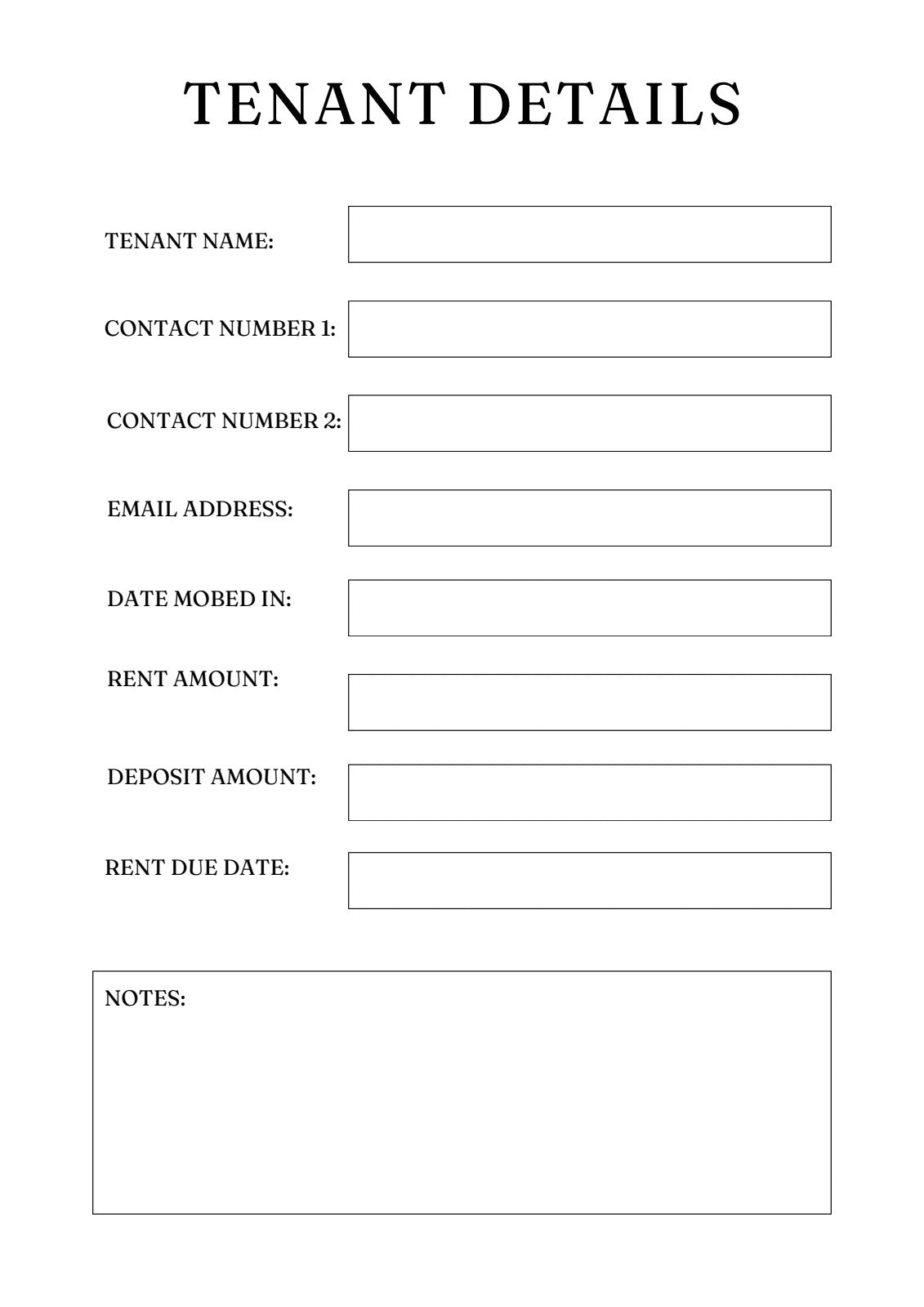 Tenant details form