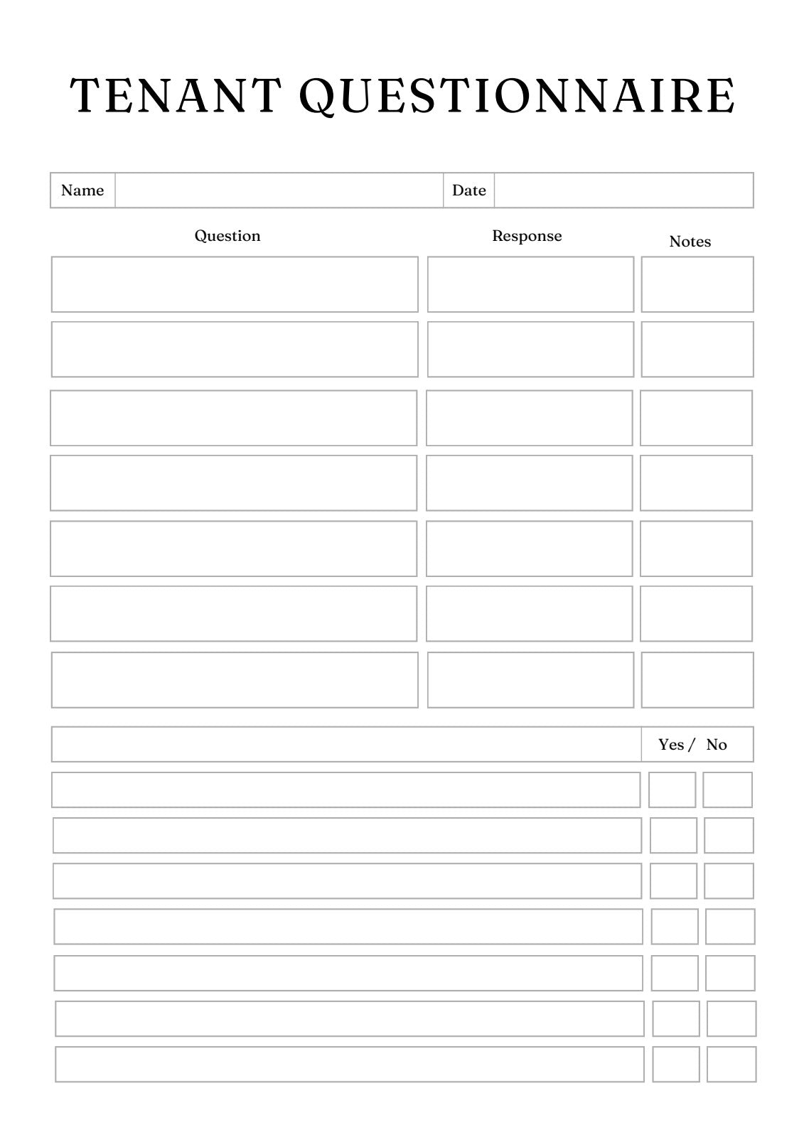 Tenant questionnaire page
