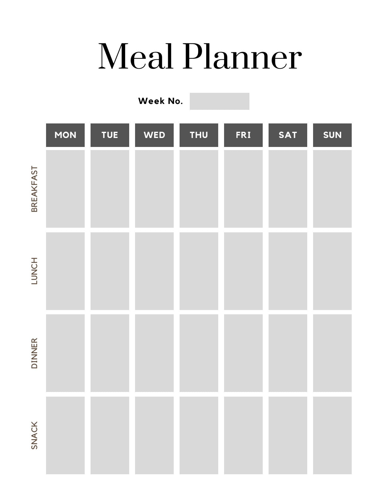 Weekly meal planner template
