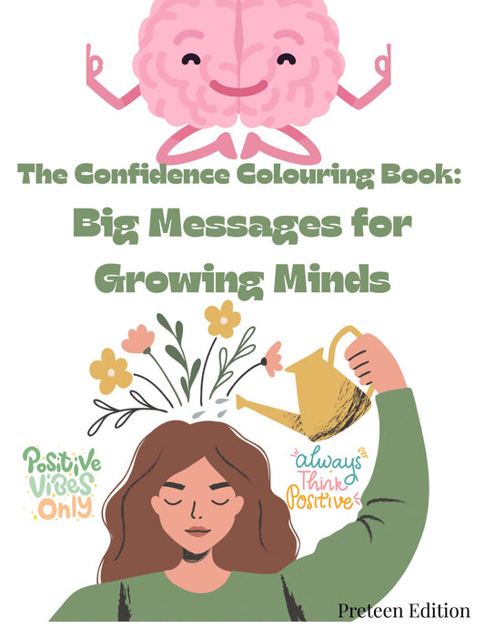 The Confidence Colouring Book cover - Preteen Edition with positive affirmations