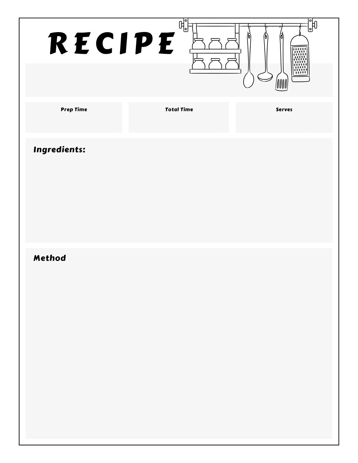 Recipe page layout with ingredients and method