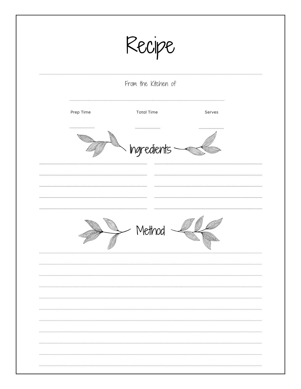 Recipe page with prep time and serves sections