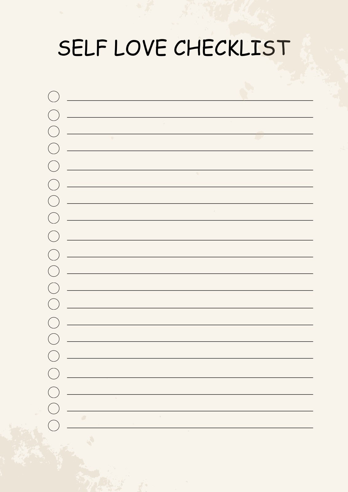 Self-love checklist template