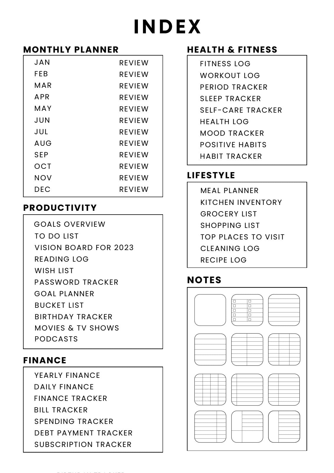 Index page with all sections
