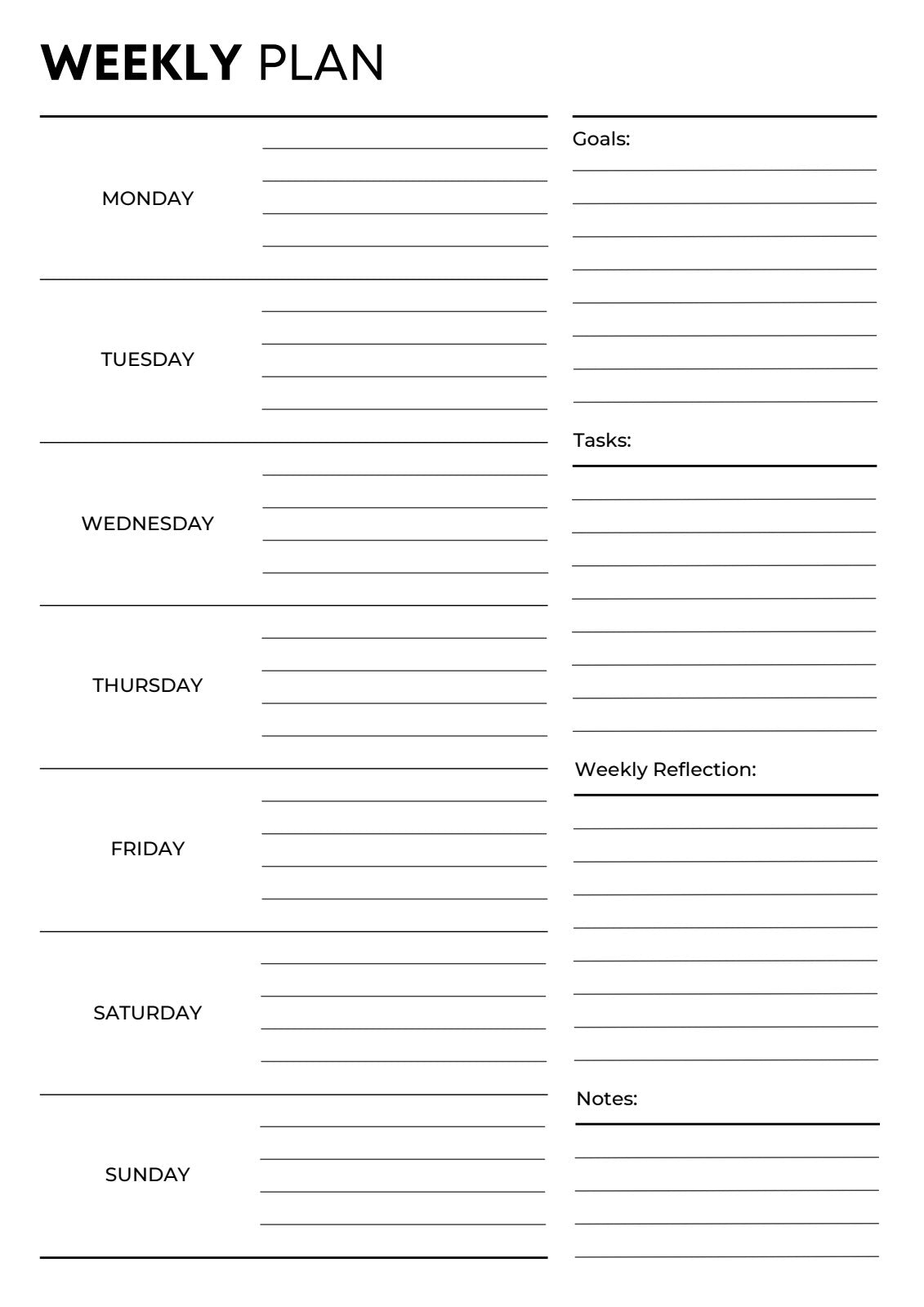 Weekly plan template